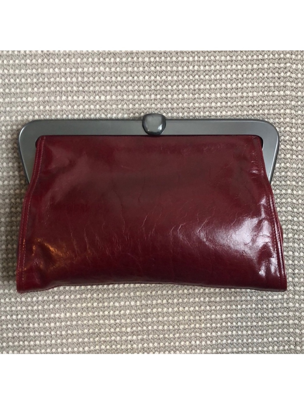 Bottega Veneta Burgundy Leather Frame Clutch